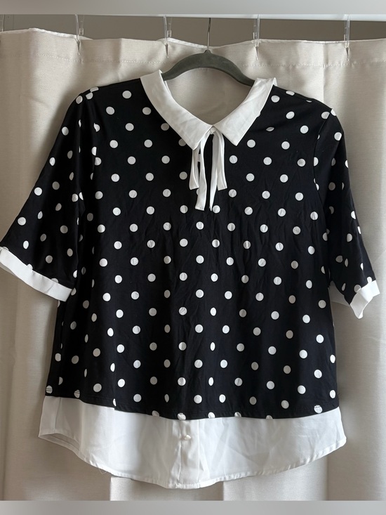 Faith and Joy Tops - Faith and Joy Black and White Polka Dot Blouse with Contrast Collar